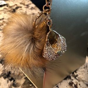 Pom pom fur keychain, purse key ring, Bag Charm